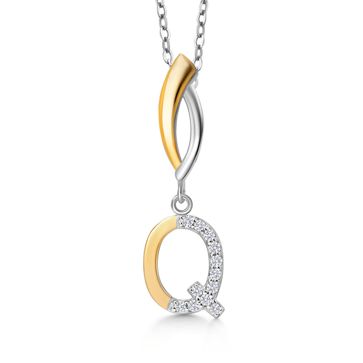 Initial Q_Pendant in 925 Sterling Silver and 10K Yellow Gold