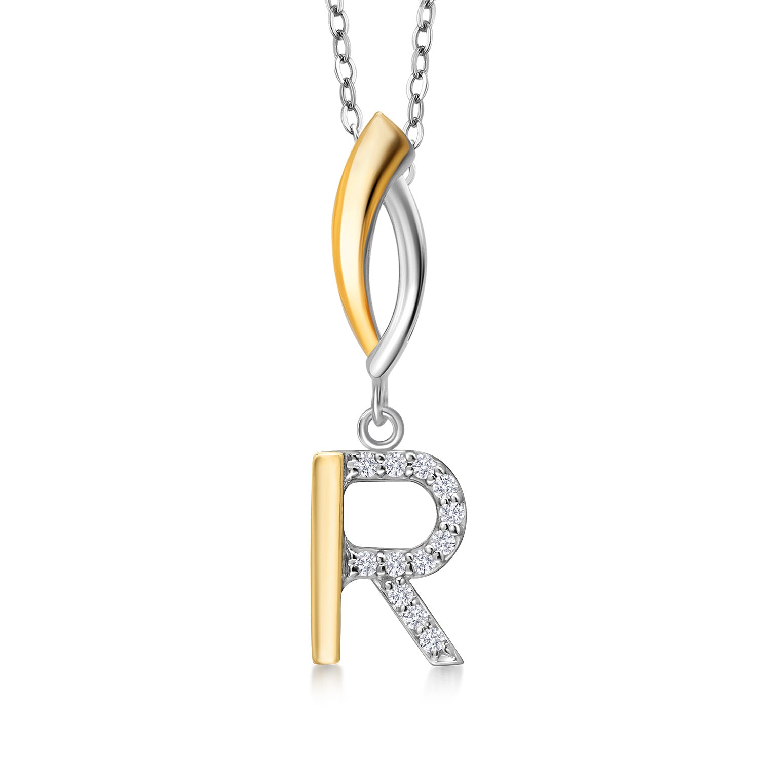 Initial R_Pendant in 925 Sterling Silver and 10K Yellow Gold