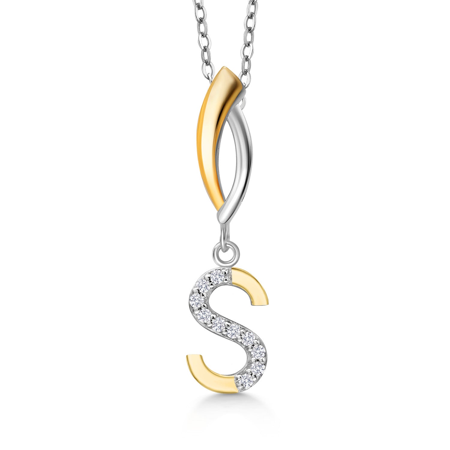 Initial S_Pendant in 925 Sterling Silver and 10K Yellow Gold