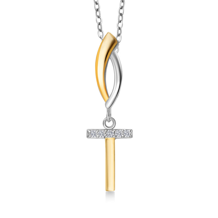 Initial T_Pendant in 925 Sterling Silver and 10K Yellow Gold