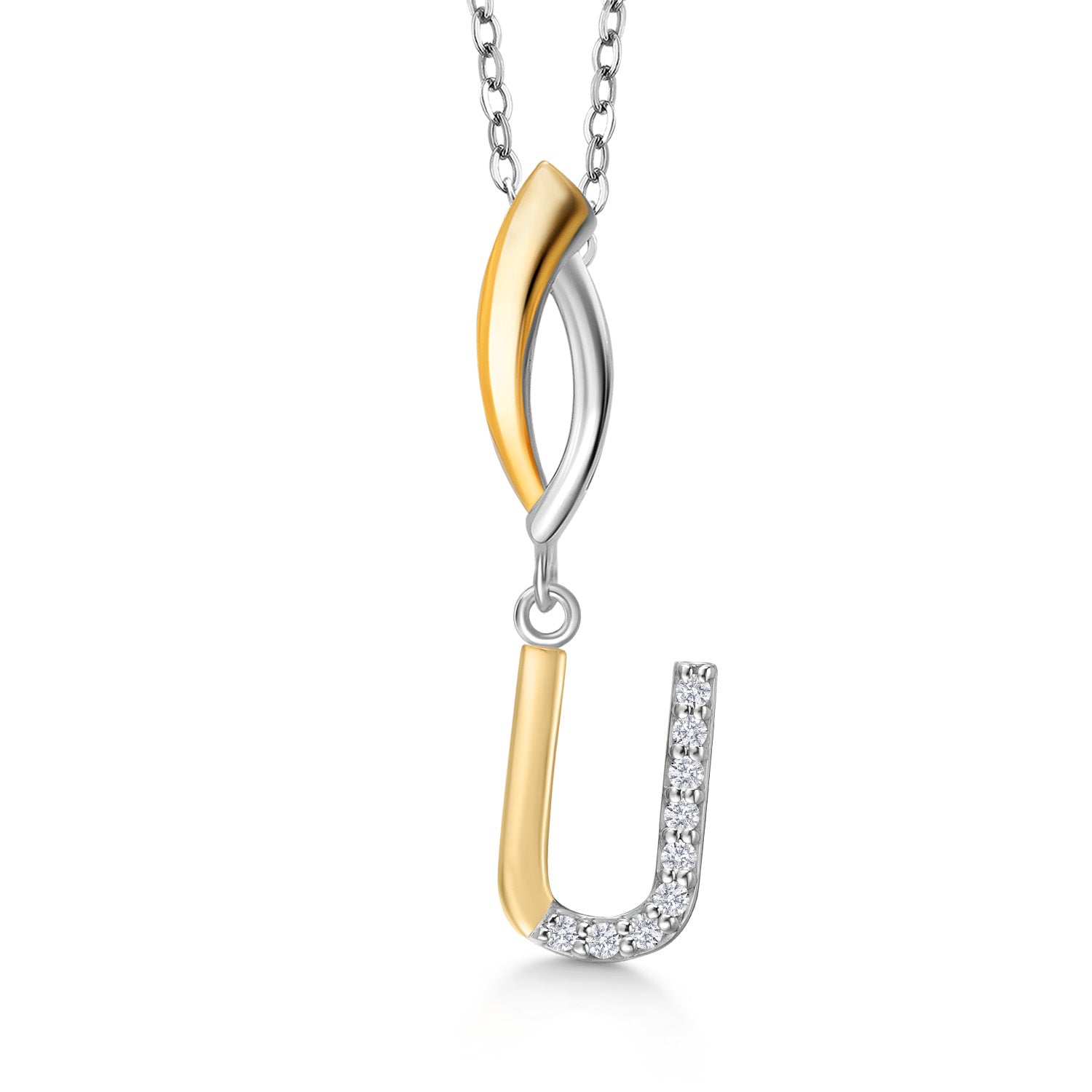 Initial U_Pendant in 925 Sterling Silver and 10K Yellow Gold