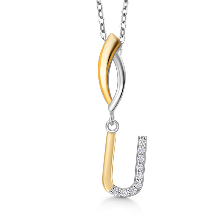 Initial U_Pendant in 925 Sterling Silver and 10K Yellow Gold