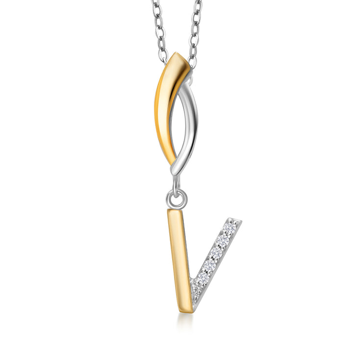 Initial V_Pendant in 925 Sterling Silver and 10K Yellow Gold