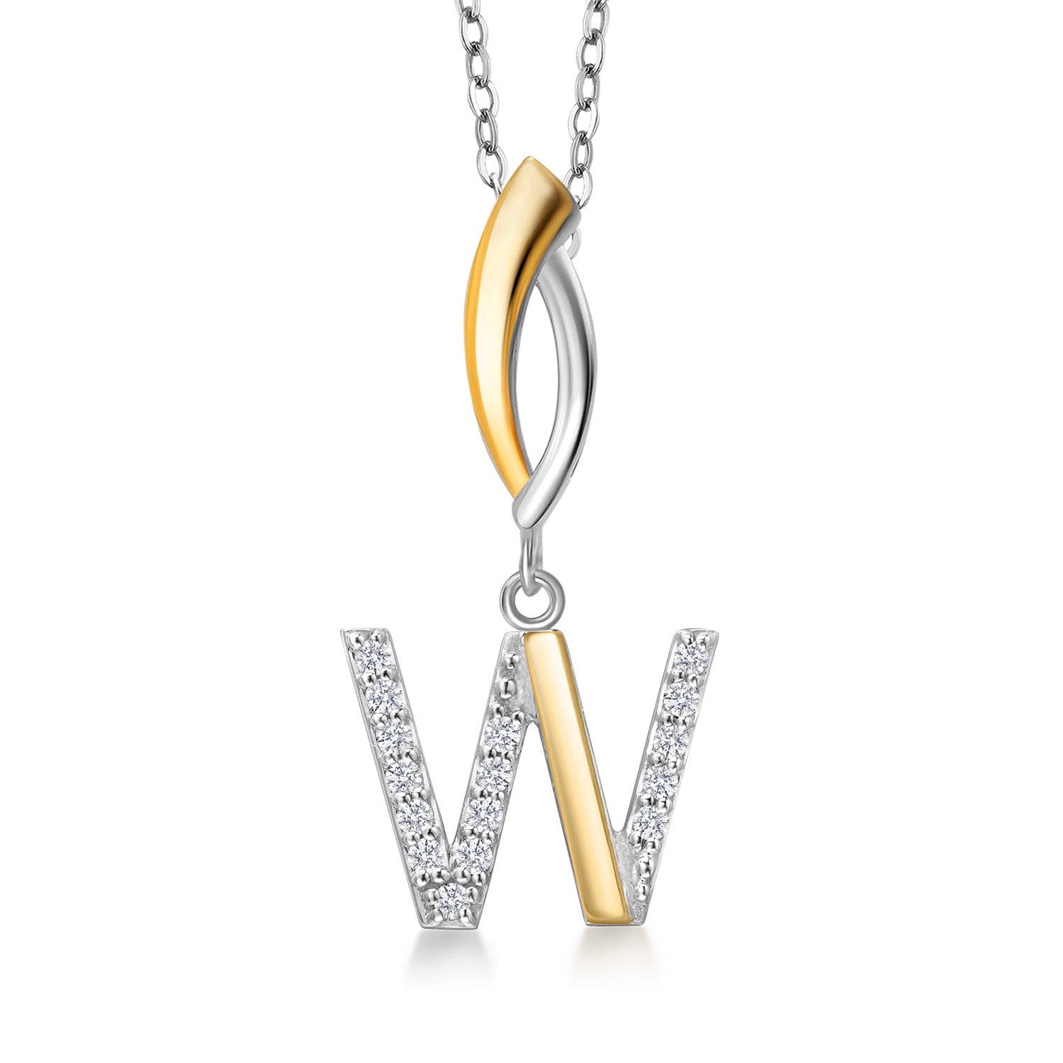 Initial W_Pendant in 925 Sterling Silver and 10K Yellow Gold