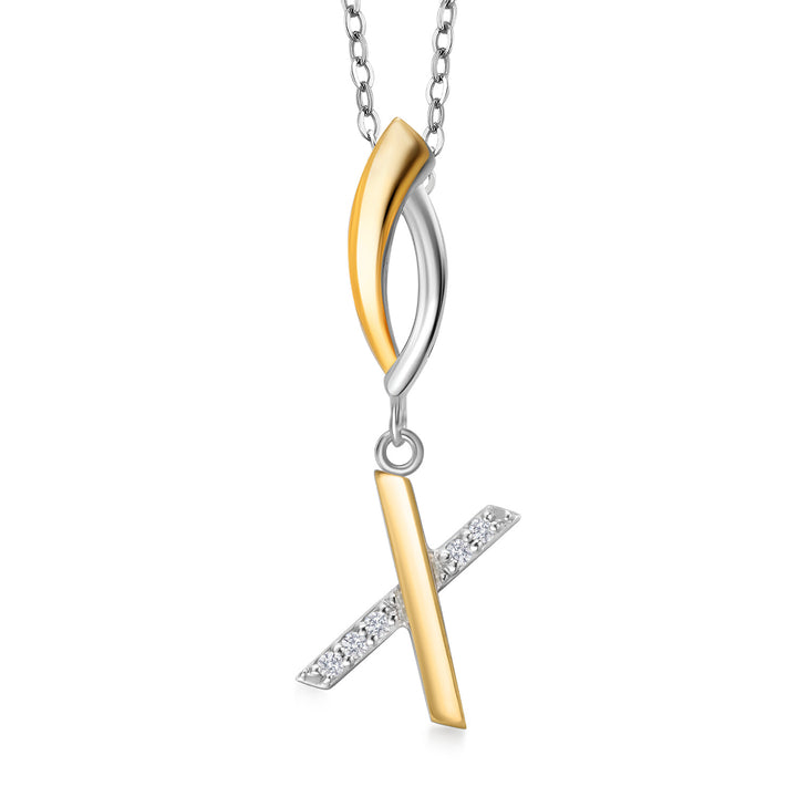 Initial X_Pendant in 925 Sterling Silver and 10K Yellow Gold