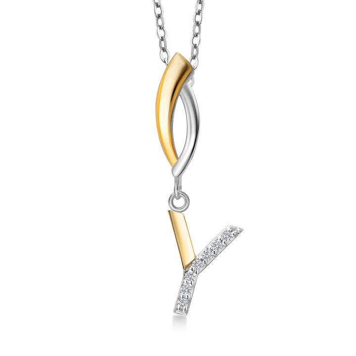 Initial Y_Pendant in 925 Sterling Silver and 10K Yellow Gold