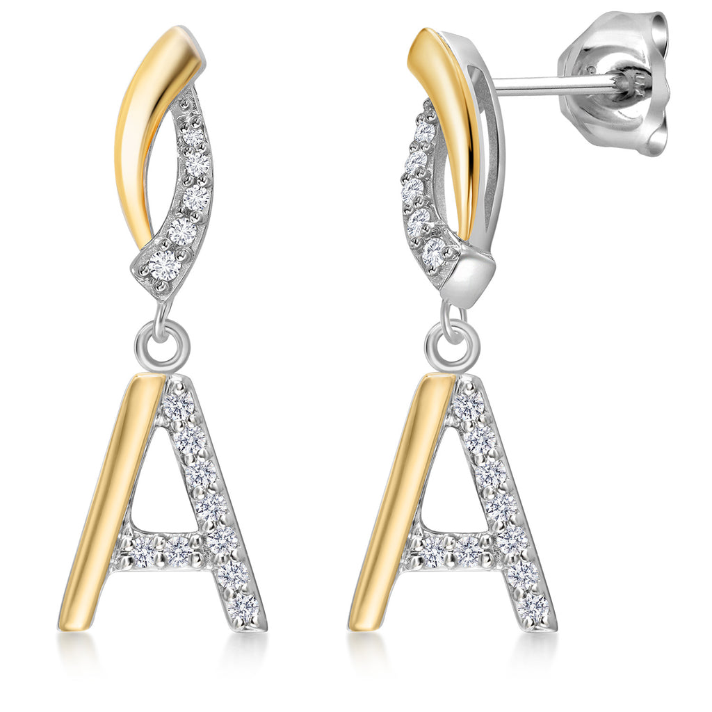 Initial A_Earrings in 925 Sterling Silver and 10K Yellow Gold