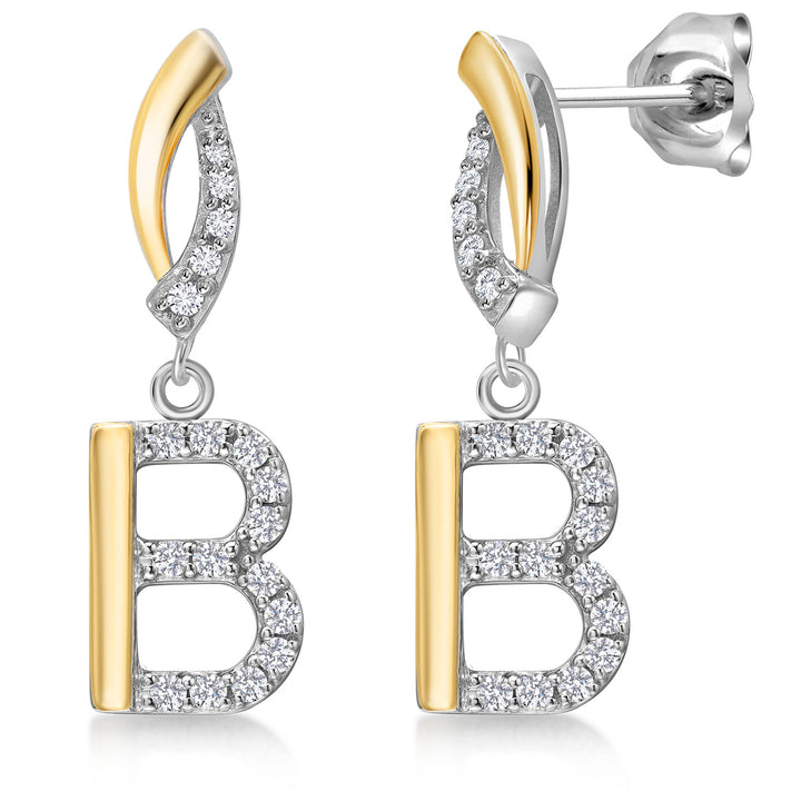 Initial B_Earrings in 925 Sterling Silver and 10K Yellow Gold