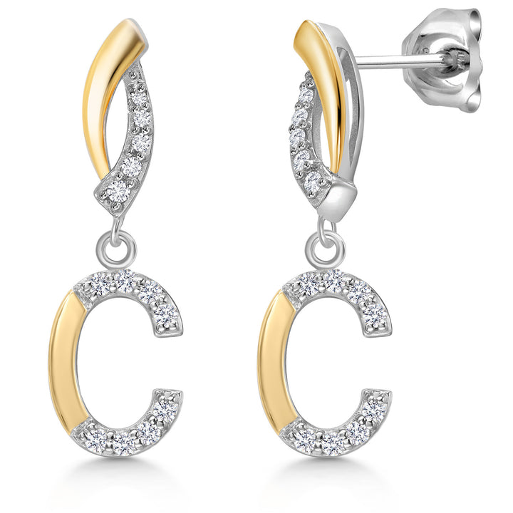 Initial C_Earrings in 925 Sterling Silver and 10K Yellow Gold