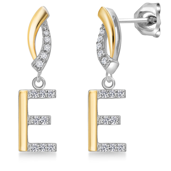 Initial E_Earrings in 925 Sterling Silver and 10K Yellow Gold