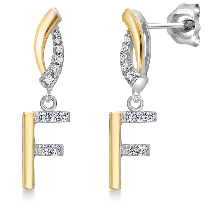 Initial F_Earrings in 925 Sterling Silver and 10K Yellow Gold