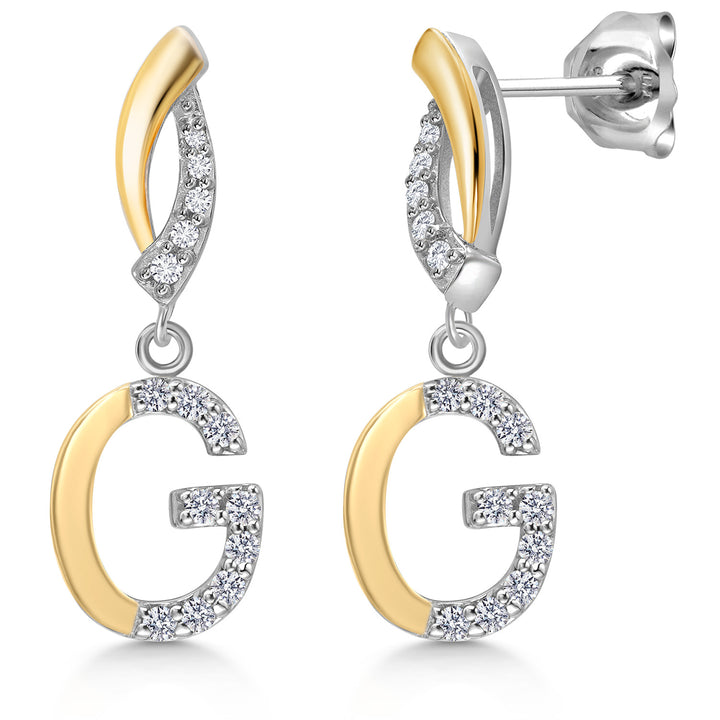 Initial G_Earrings in 925 Sterling Silver and 10K Yellow Gold