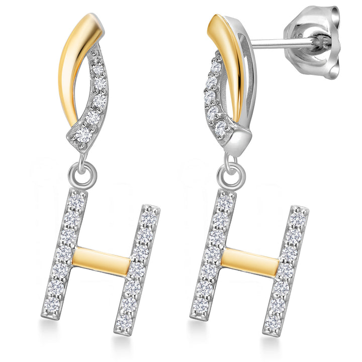 Initial H_Earrings in 925 Sterling Silver and 10K Yellow Gold