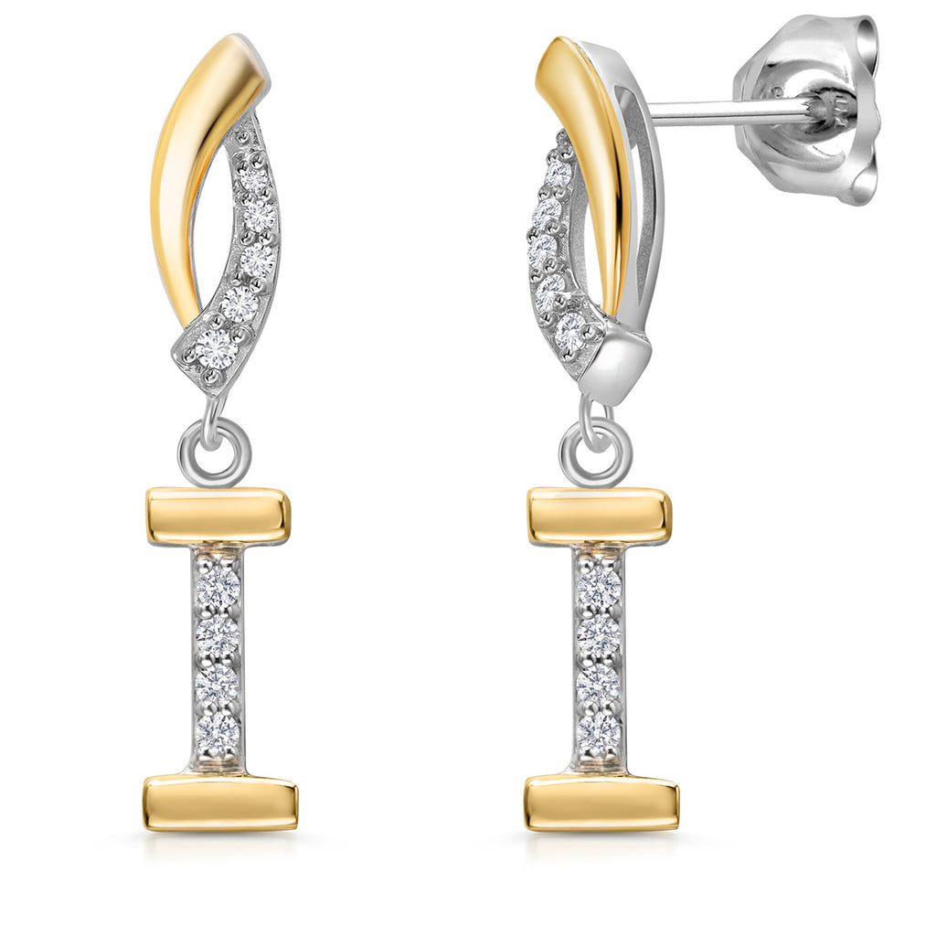 Initial I_Earrings in 925 Sterling Silver and 10K Yellow Gold