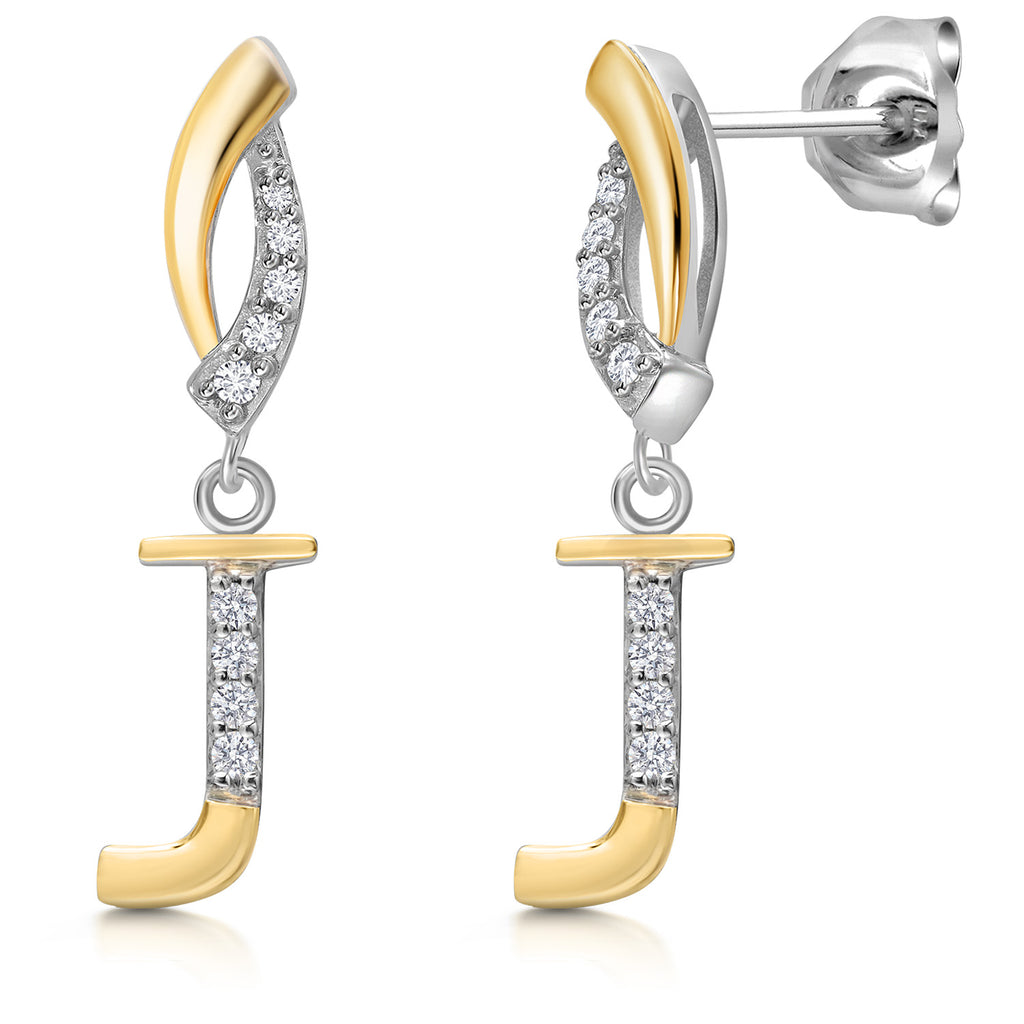 Initial J_Earrings in 925 Sterling Silver and 10K Yellow Gold