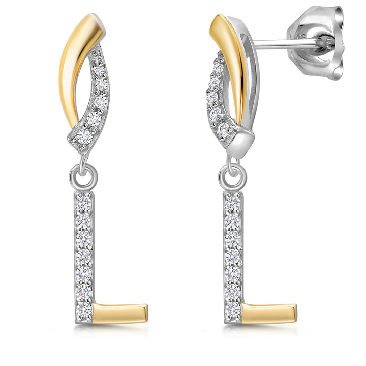 Initial L_Earrings in 925 Sterling Silver and 10K Yellow Gold