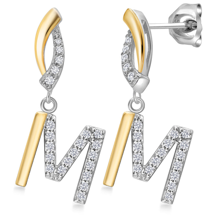 Initial M_Earrings in 925 Sterling Silver and 10K Yellow Gold