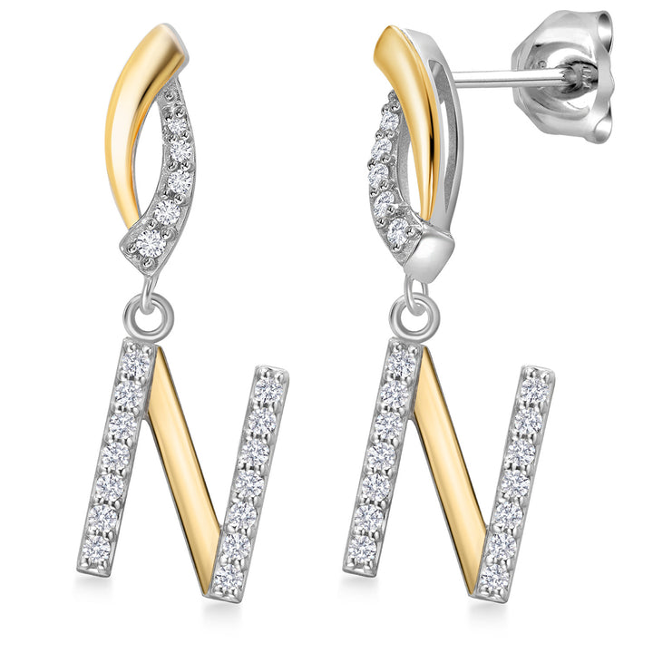 Initial N_Earrings in 925 Sterling Silver and 10K Yellow Gold