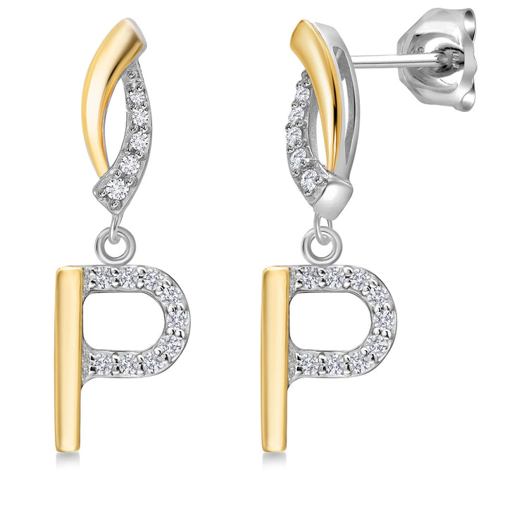 Initial P_Earrings in 925 Sterling Silver and 10K Yellow Gold