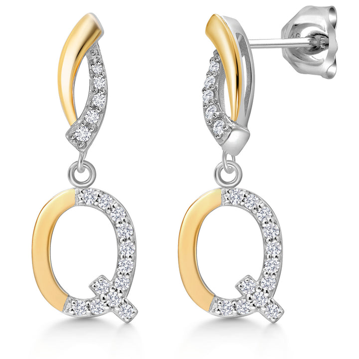 Initial Q_Earrings in 925 Sterling Silver and 10K Yellow Gold