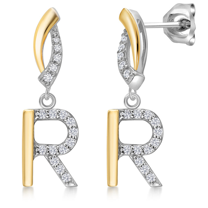 Initial R_Earrings in 925 Sterling Silver and 10K Yellow Gold