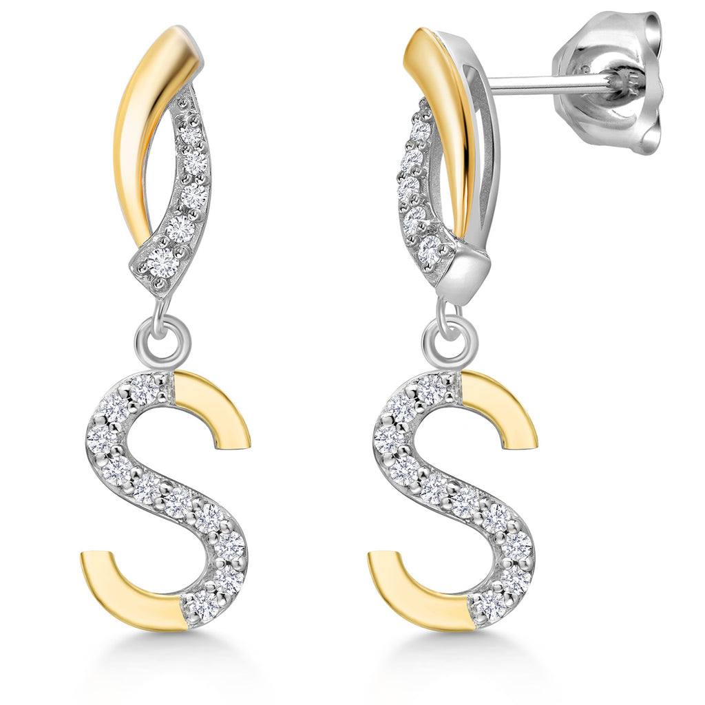 Initial S_Earrings in 925 Sterling Silver and 10K Yellow Gold