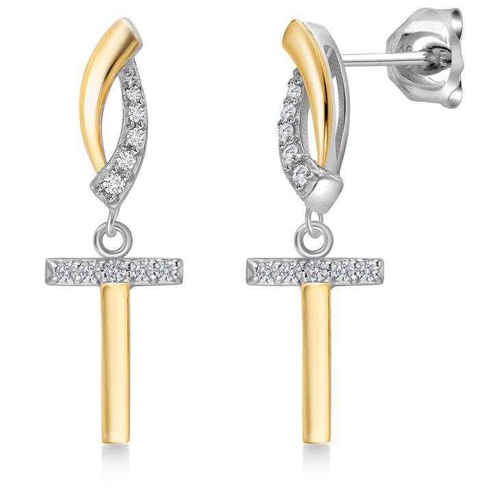 Initial T_Earrings in 925 Sterling Silver and 10K Yellow Gold