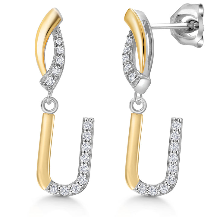 Initial U_Earrings in 925 Sterling Silver and 10K Yellow Gold