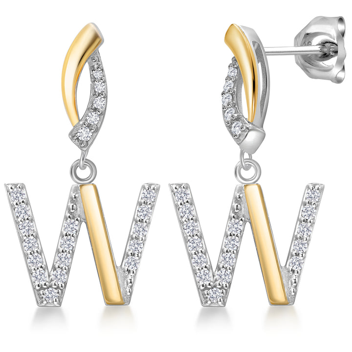 Initial W_Earrings in 925 Sterling Silver and 10K Yellow Gold