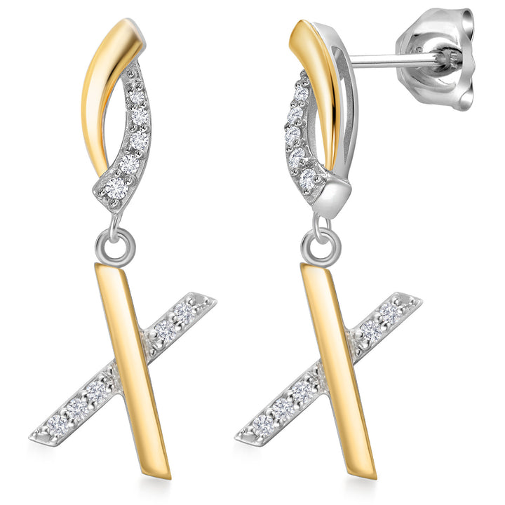 Initial X_Earrings in 925 Sterling Silver and 10K Yellow Gold