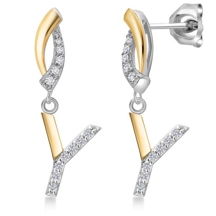 Initial Y_Earrings in 925 Sterling Silver and 10K Yellow Gold