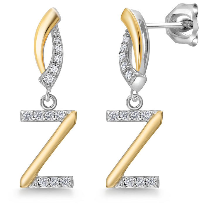 Initial Z_Earrings in 925 Sterling Silver and 10K Yellow Gold