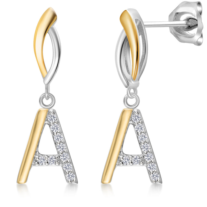 Initial A_Earrings in 925 Sterling Silver and 10K Yellow Gold