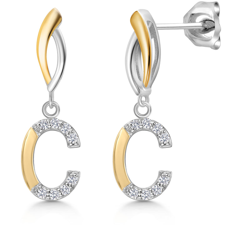 Initial C_Earrings in 925 Sterling Silver and 10K Yellow Gold