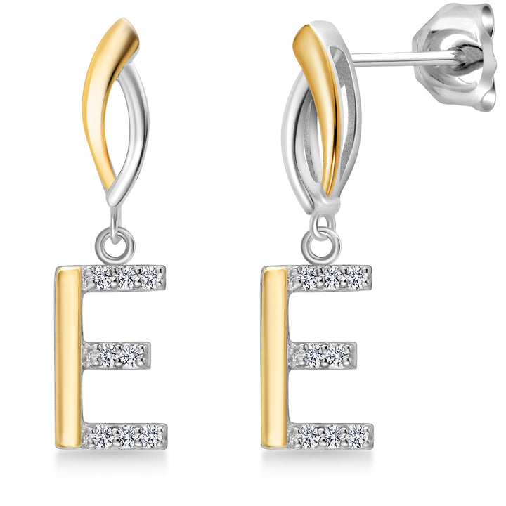 Initial E_Earrings in 925 Sterling Silver and 10K Yellow Gold