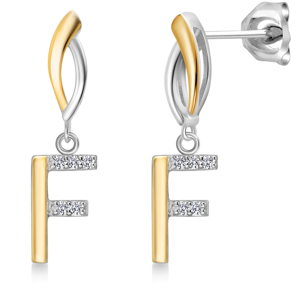 Initial F_Earrings in 925 Sterling Silver and 10K Yellow Gold