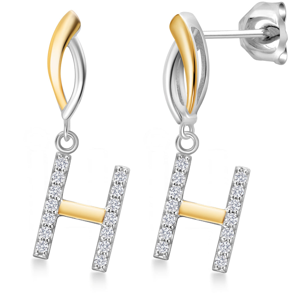 Initial H_Earrings in 925 Sterling Silver and 10K Yellow Gold