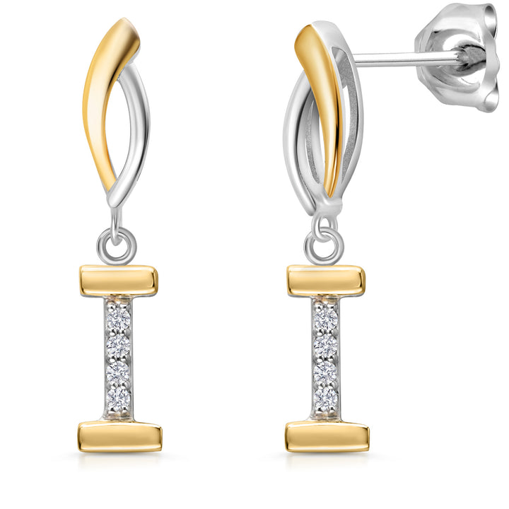 Initial I_Earrings in 925 Sterling Silver and 10K Yellow Gold