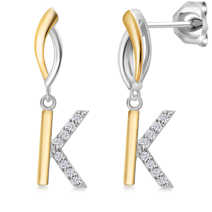 Initial K_Earrings in 925 Sterling Silver and 10K Yellow Gold