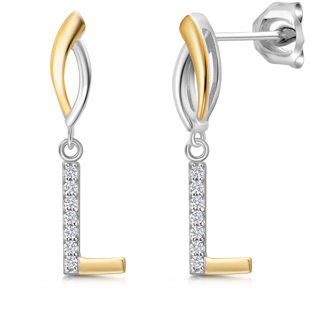 Initial L_Earrings in 925 Sterling Silver and 10K Yellow Gold