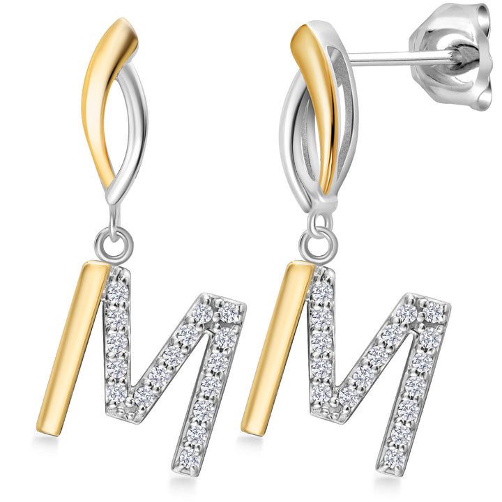 Initial M_Earrings in 925 Sterling Silver and 10K Yellow Gold