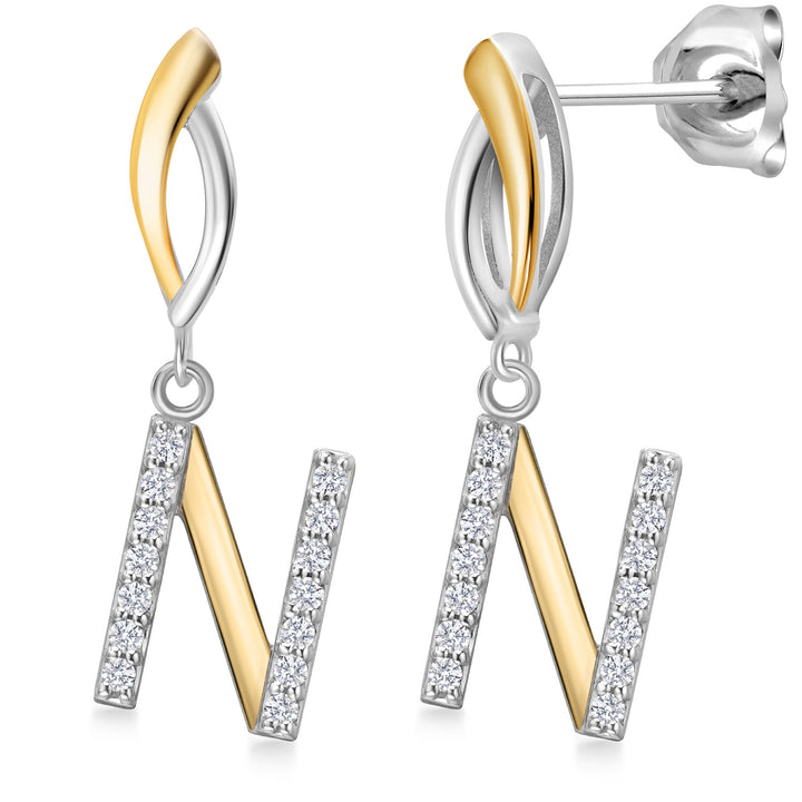 Initial N_Earrings in 925 Sterling Silver and 10K Yellow Gold