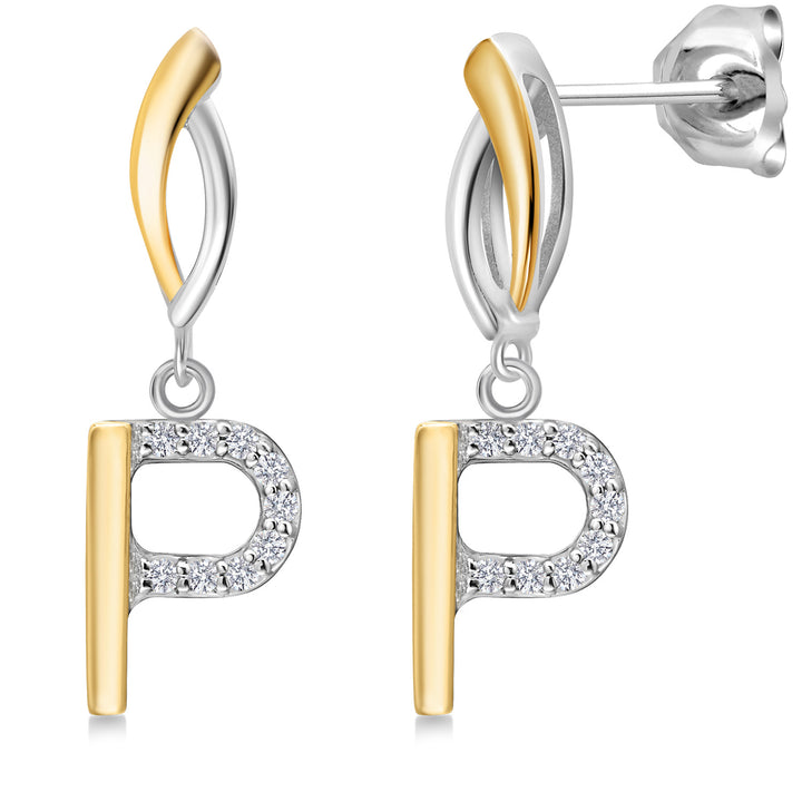 Initial P_Earrings in 925 Sterling Silver and 10K Yellow Gold