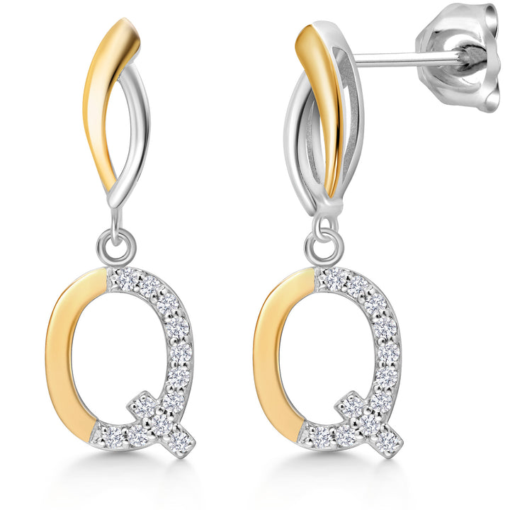 Initial Q_Earrings in 925 Sterling Silver and 10K Yellow Gold