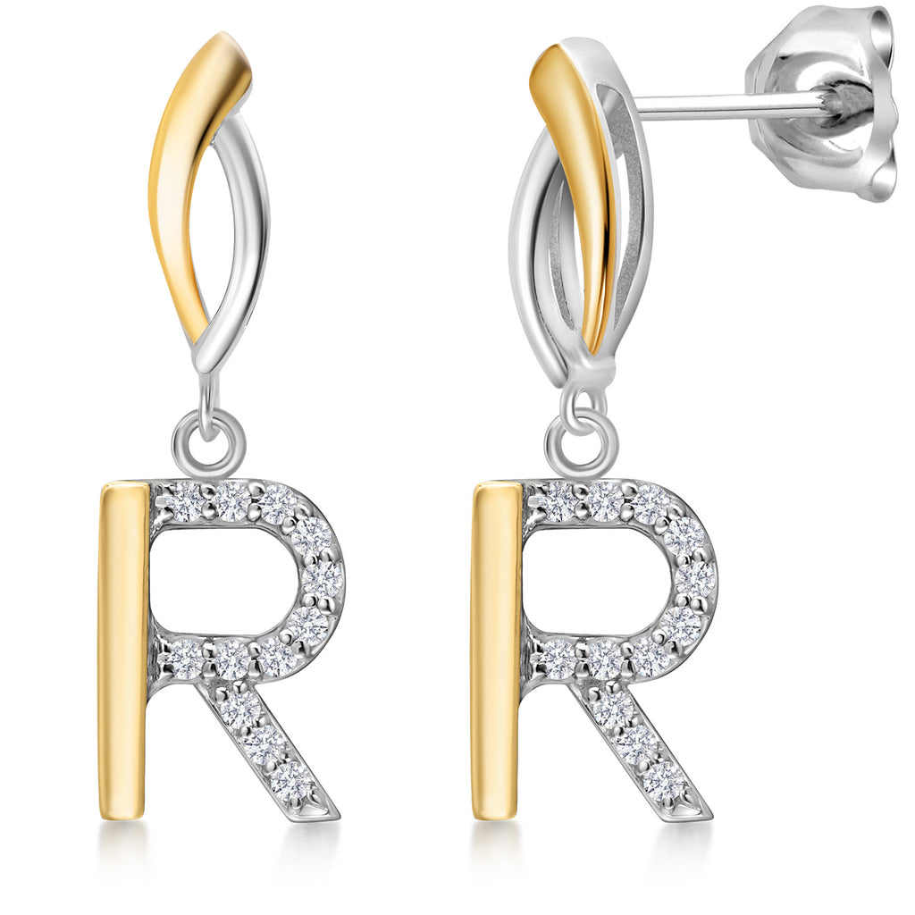 Initial R_Earrings in 925 Sterling Silver and 10K Yellow Gold