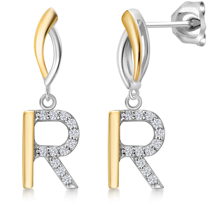 Initial R_Earrings in 925 Sterling Silver and 10K Yellow Gold
