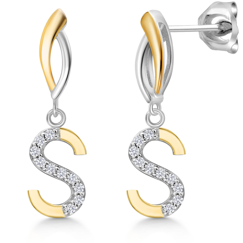 Initial S_Earrings in 925 Sterling Silver and 10K Yellow Gold