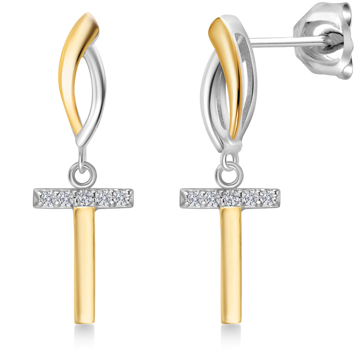 Initial T_Earrings in 925 Sterling Silver and 10K Yellow Gold