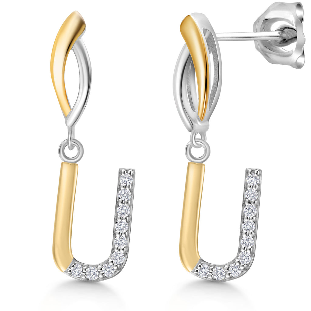 Initial U_Earrings in 925 Sterling Silver and 10K Yellow Gold