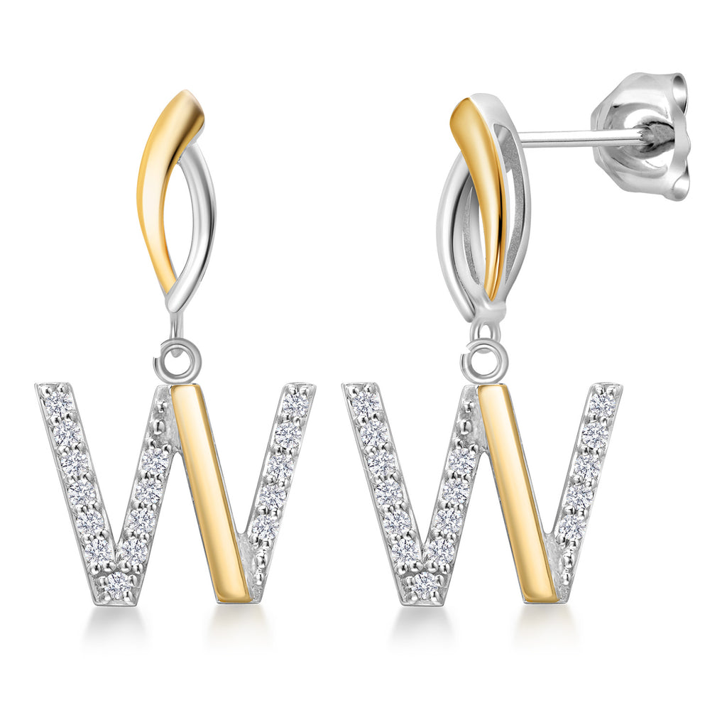 Initial W_Earrings in 925 Sterling Silver and 10K Yellow Gold